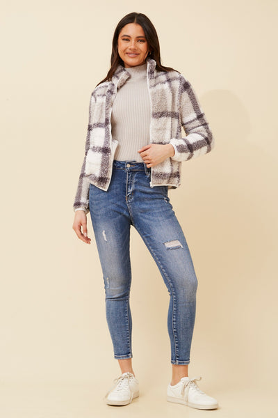Lyn check teddy jacket | Buy Online | Femme Connection