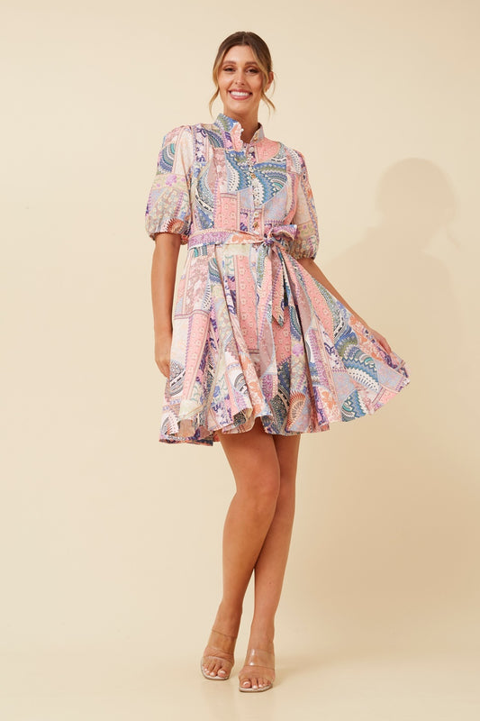 BRYNLEE PATCHWORK PRINT DRESS