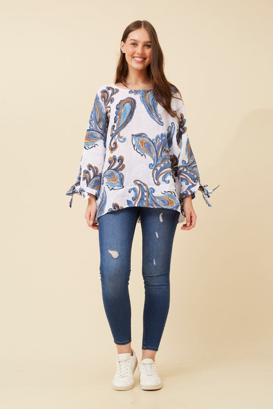 LIYANNA PAISLEY LINEN TOP