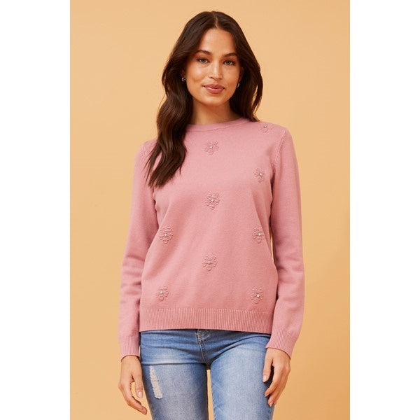 ANGIE FLORAL EMBELLISHED KNIT JUMPER