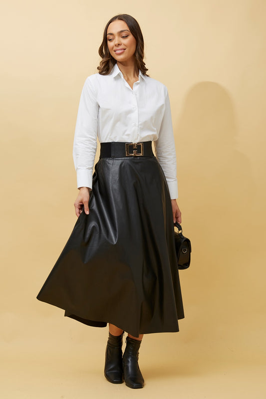 ROXANNE VEGAN LEATHER MIDI SKIRT