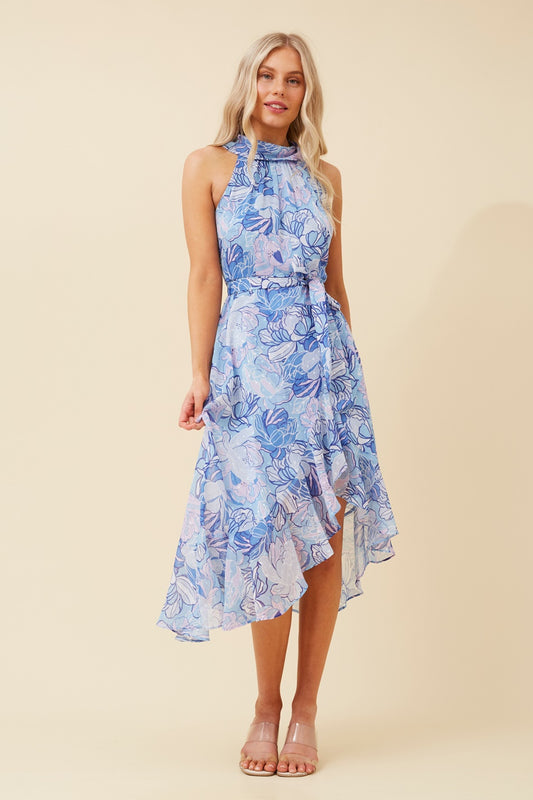 RIO FLORAL HALTER NECK DRESS