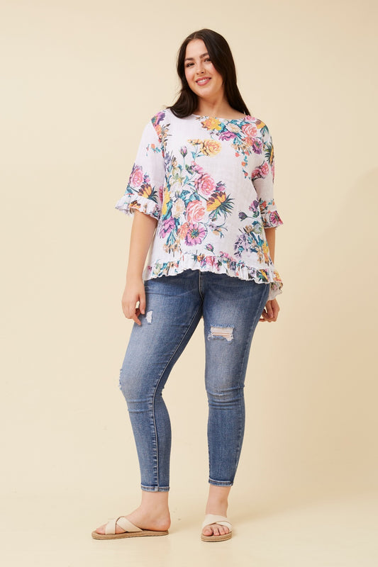 FRILA FLORAL LINEN TOP