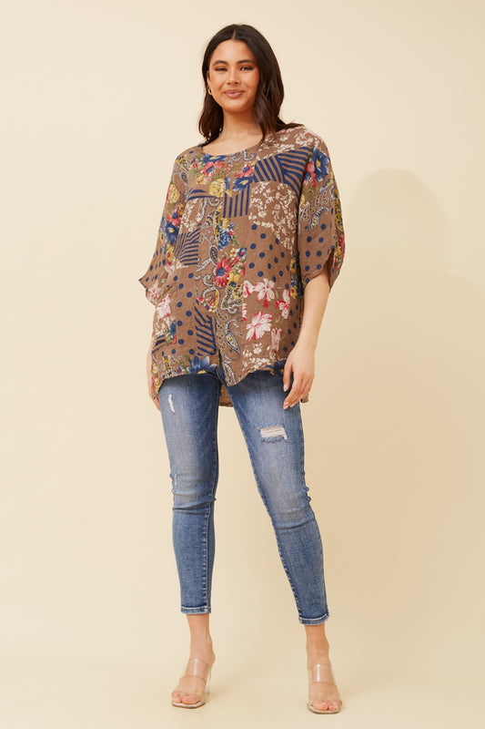 CARMELLA PRINTED LINEN TOP