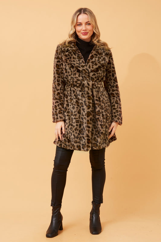 DESTRY LEOPARD PRINT FAUX FUR COAT