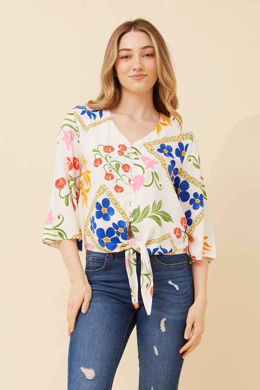 FIA FLORAL TIE-FRONT TOP