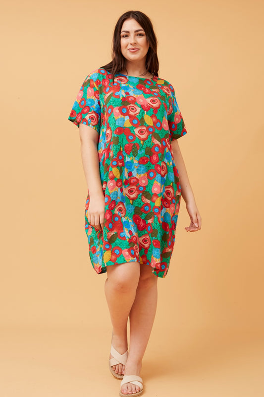 VINE ABSTRACT PRINT SHIFT DRESS