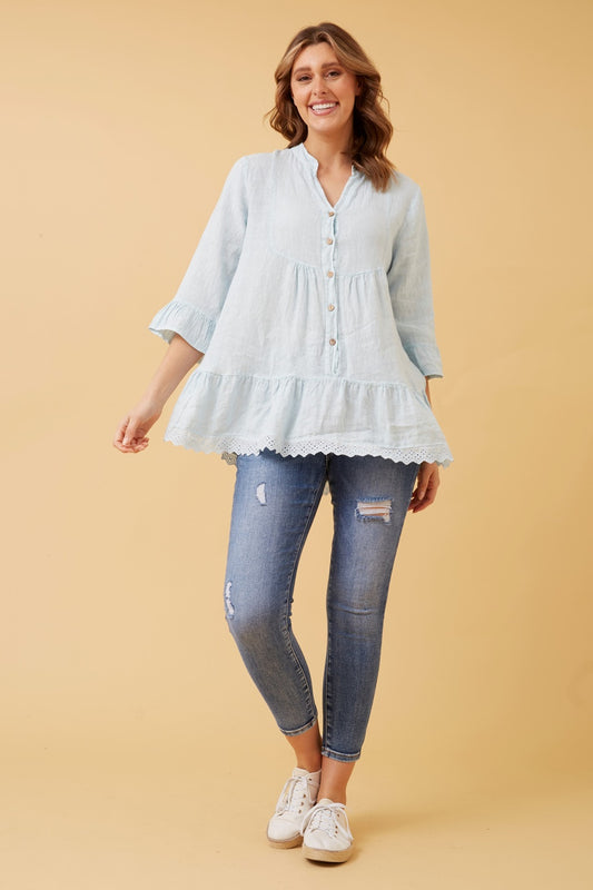 RINA BUTTON FRONT LINEN TOP