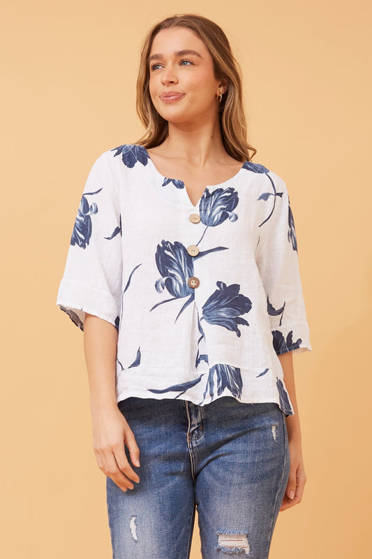 ETNA FLORAL LINEN TOP