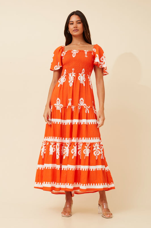 VINKA BORDER PRINT MAXI DRESS