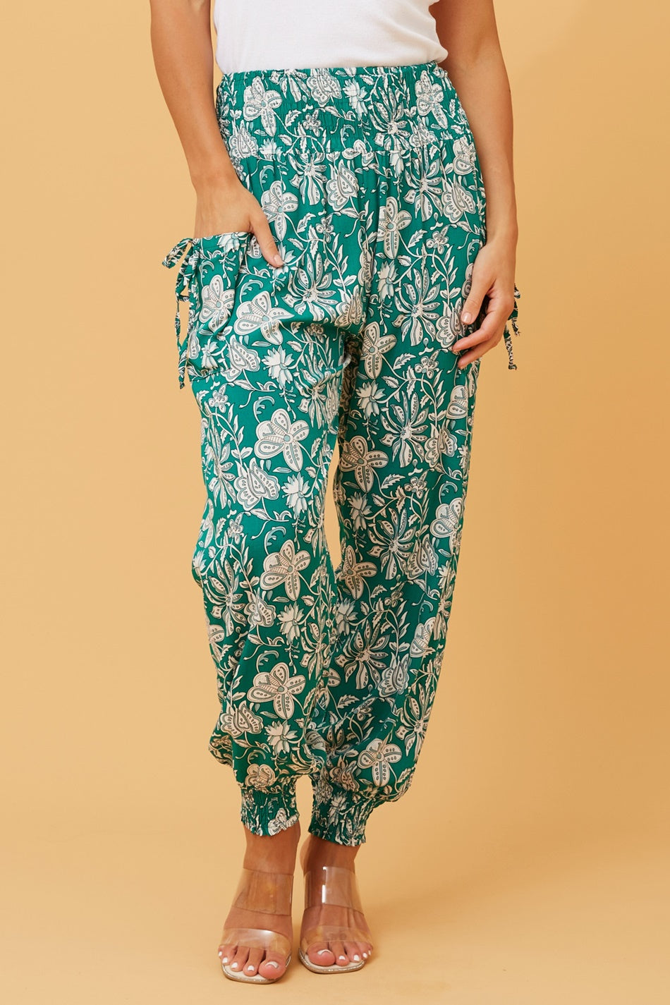 Floral Print Pants - Green