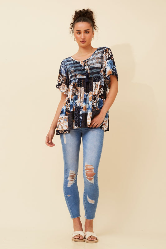 VIMALA PATCHWORK PRINT TOP