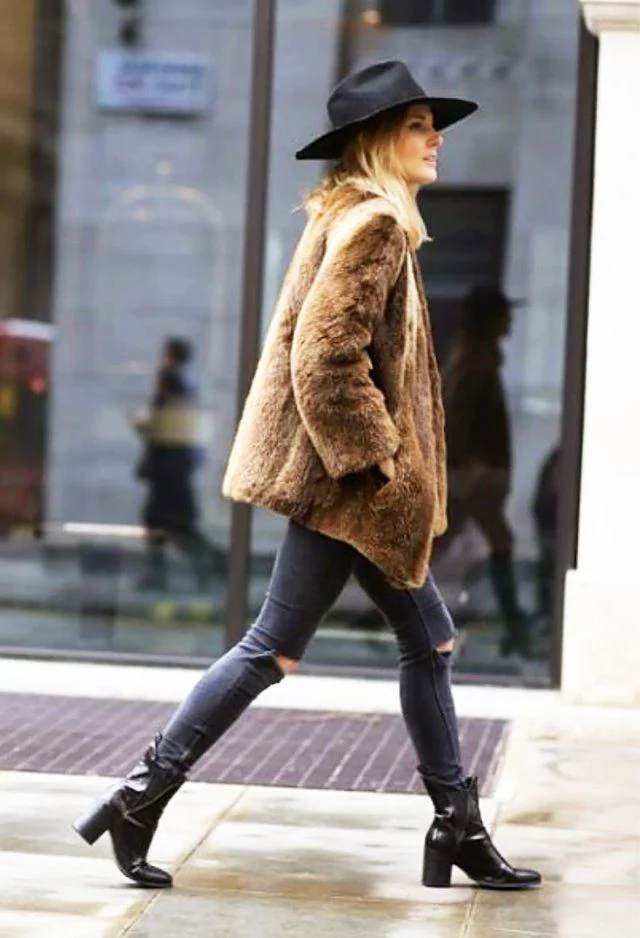 Fur coat with jeans clearance