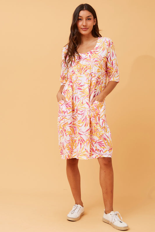 PISA LEAF PRINT LINEN DRESS