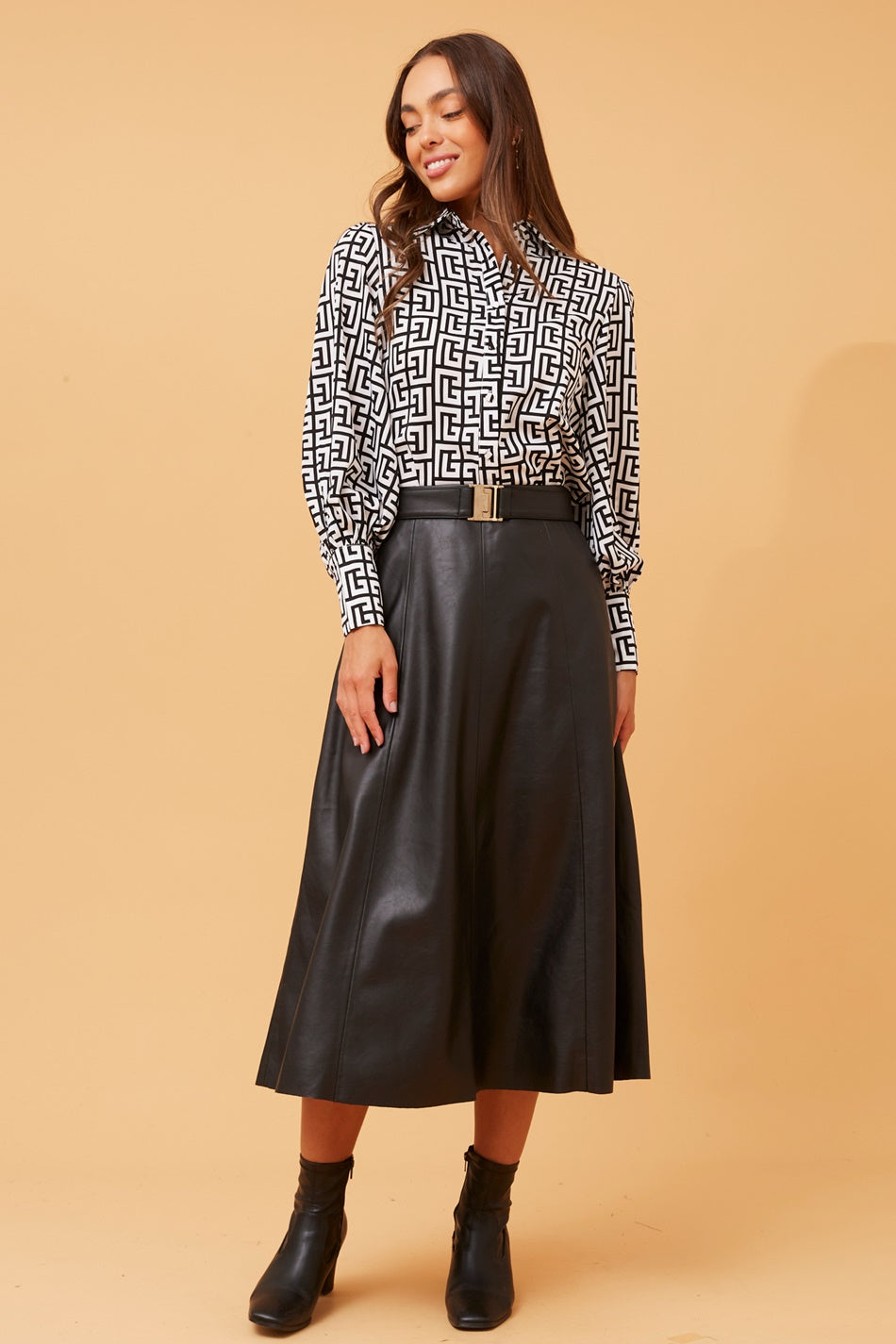 IVETA LEATHER MIDI SKIRT