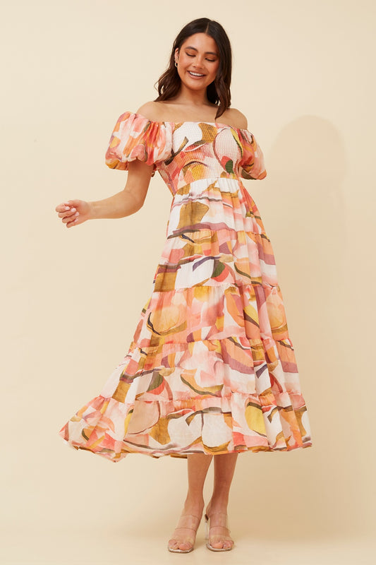 ANNETTE ABSTRACT PRINT MIDI DRESS