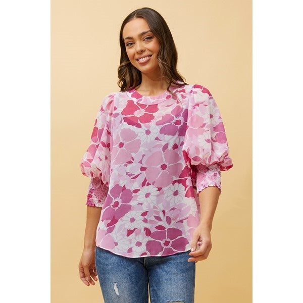 ELEGANT FLORAL BALLOON SLEEVE BLOUSE