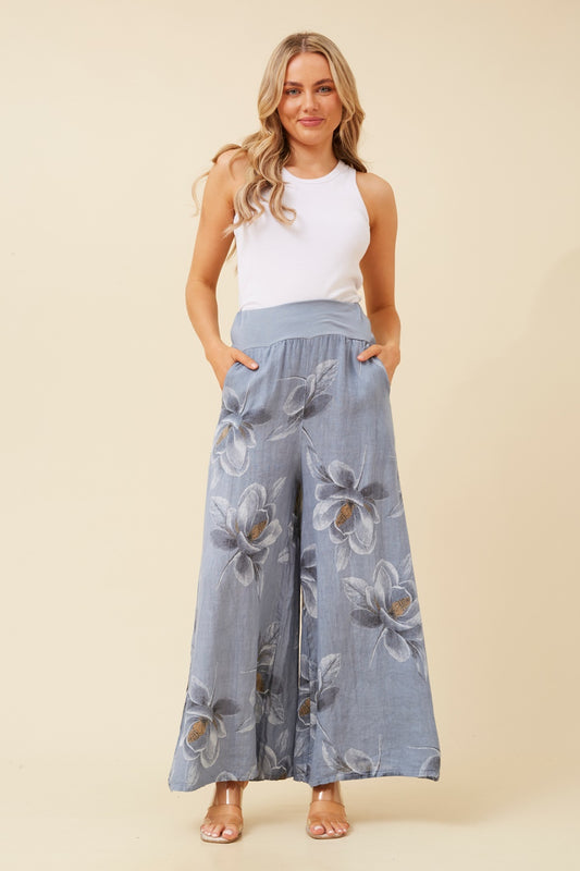 LEONORA FLORAL LINEN PANTS