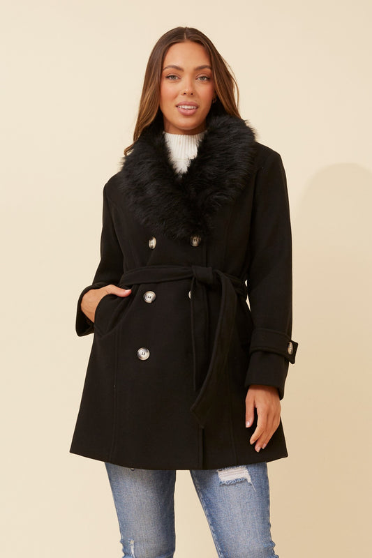 ELEANOR FAUX FUR TRIM COAT