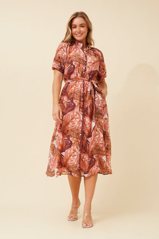 GENEVA LEAF PRINT MIDI DRESS