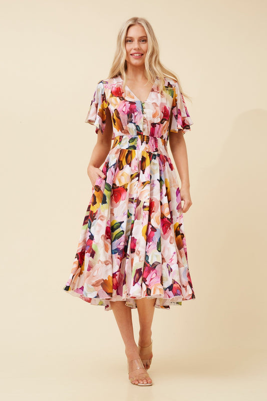 SANDY ABSTRACT PRINT MIDI DRESS