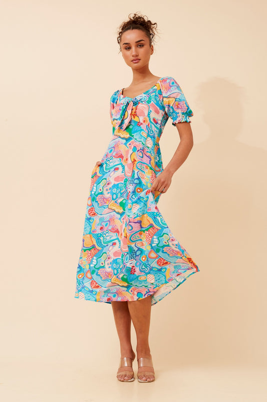 FAITH ABSTRACT PRINT MIDI DRESS