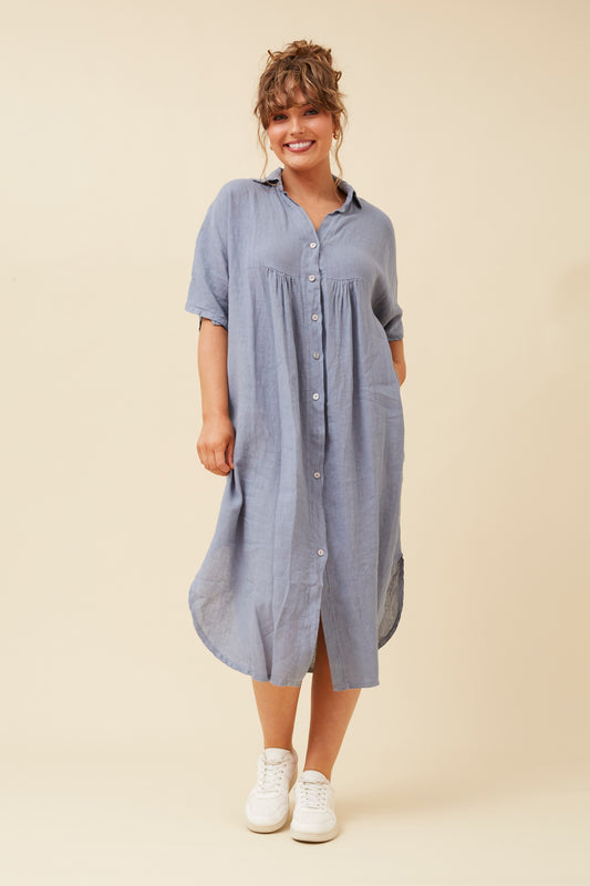 HAZELINA LINEN SHIRT DRESS