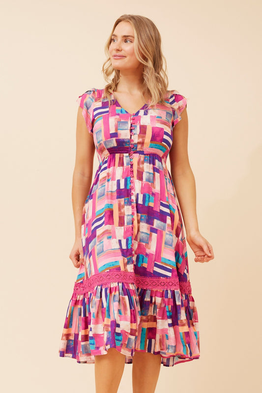 MOROCCO ABSTRACT PRINT MIDI DRESS