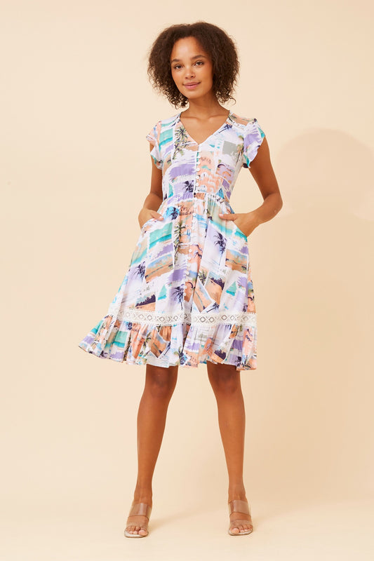 MOROCCO POSTCARD PRINT DRESS