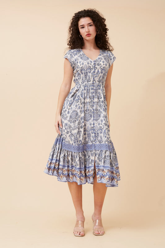 MOROCCO BORDER PRINT MIDI DRESS