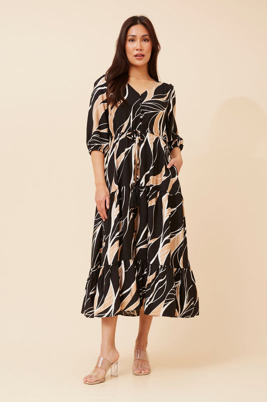 KYLENE ABSTRACT PRINT MIDI DRESS