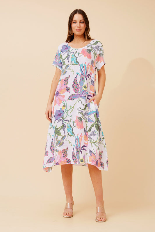 BATISTA FLORAL LINEN MIDI DRESS