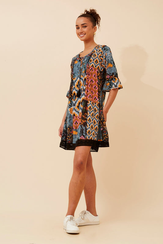 NIETTA PATCHWORK PRINT DRESS