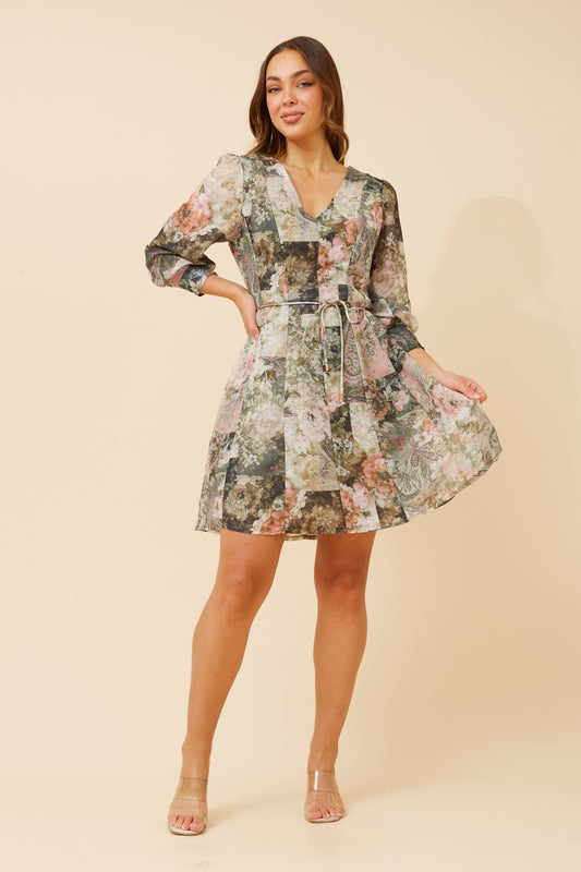 HEMSLEY PATCHWORK PRINT DRESS