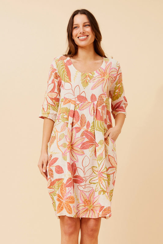 PISA FLORA LINEN DRESS