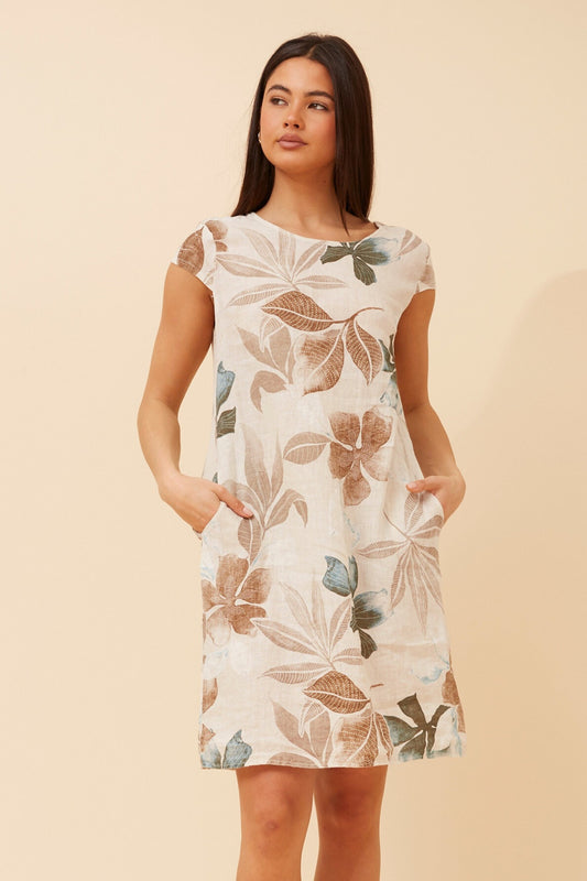 SISLEY LEAF PRINT LINEN DRESS