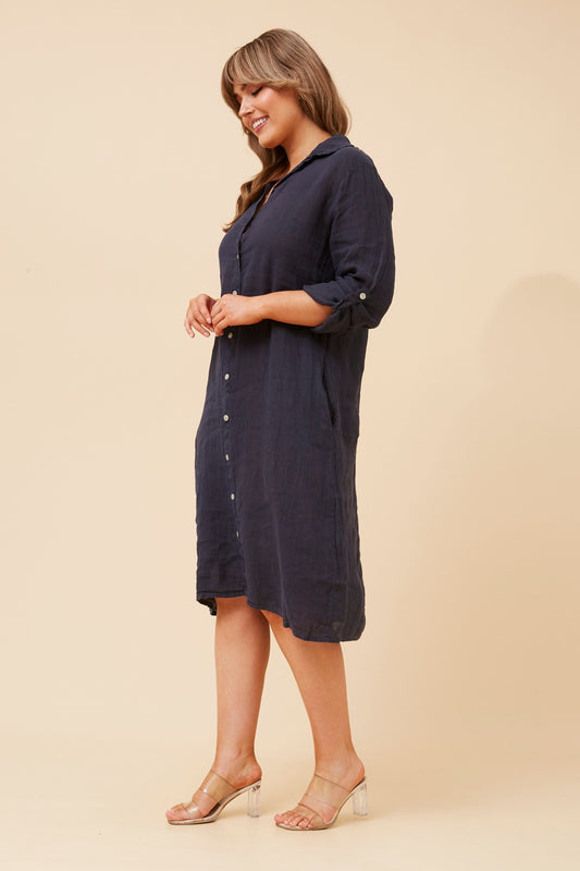 RAVINIA SOLID LINEN SHIRT DRESS