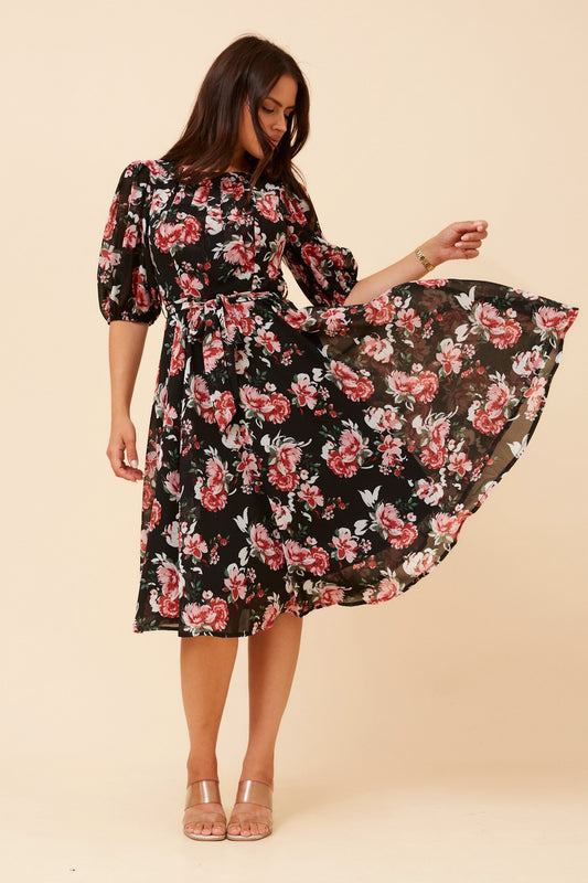 VI FLORAL MIDI DRESS