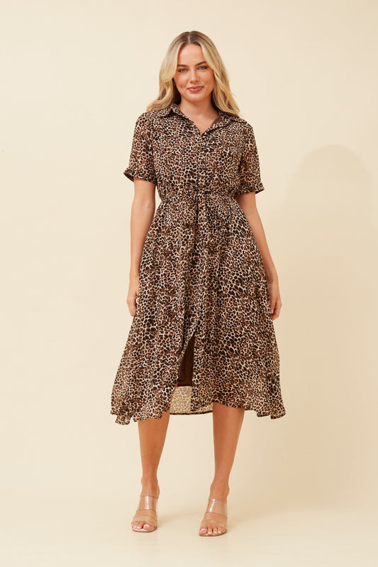 OTILLE ANIMAL PRINT SHIRT DRESS