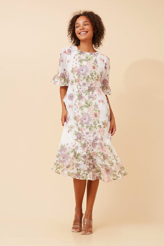 ZALYN FLORAL LINEN BLEND DRESS
