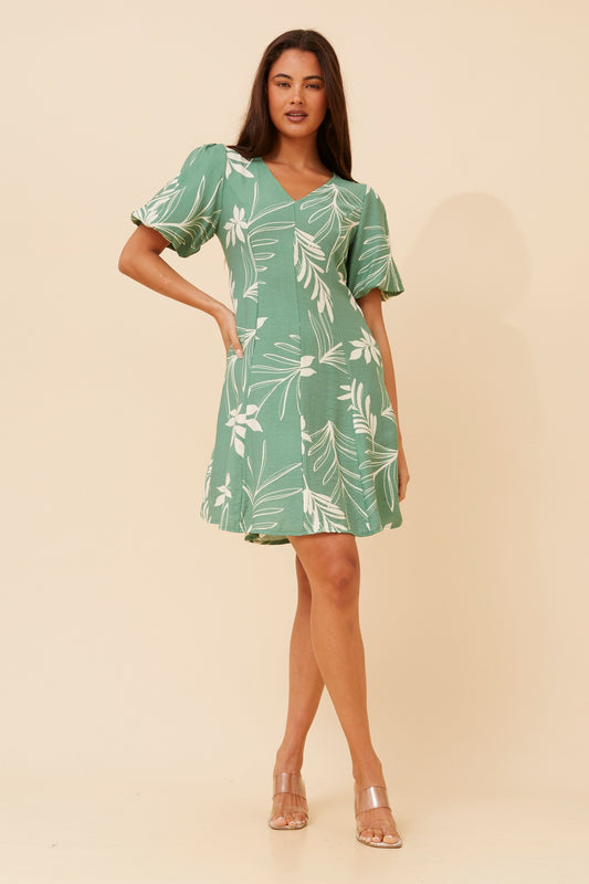 NILA LEAF PRINT SHORT DRESS