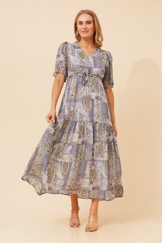 IVANA PACHTWORK PRINT MAXI DRESS