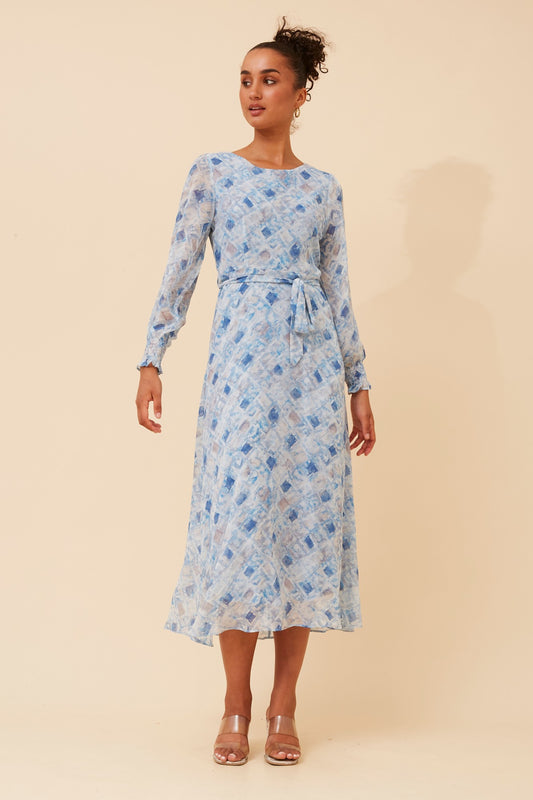 PRISCILLA ABSTRACT PRINT MAXI DRESS