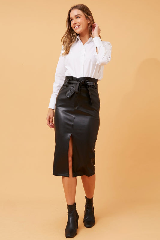 PERIN LEATHER MIDI SKIRT