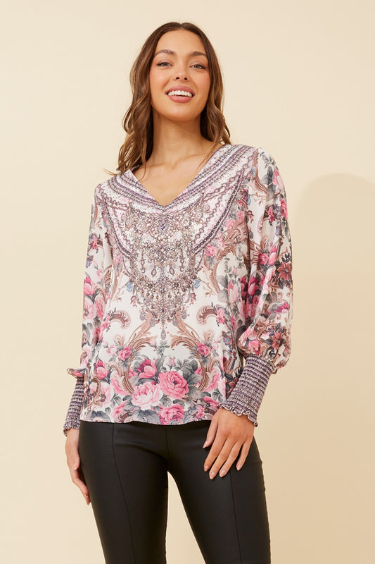 LOURDES ARABESQUE PRINT BLOUSE