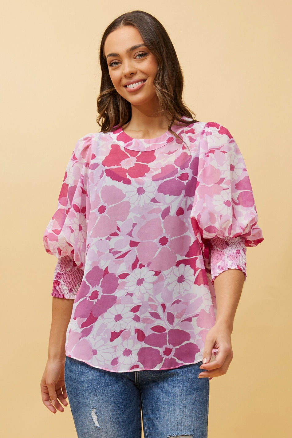 ELEGANT FLORAL BALLOON SLEEVE BLOUSE