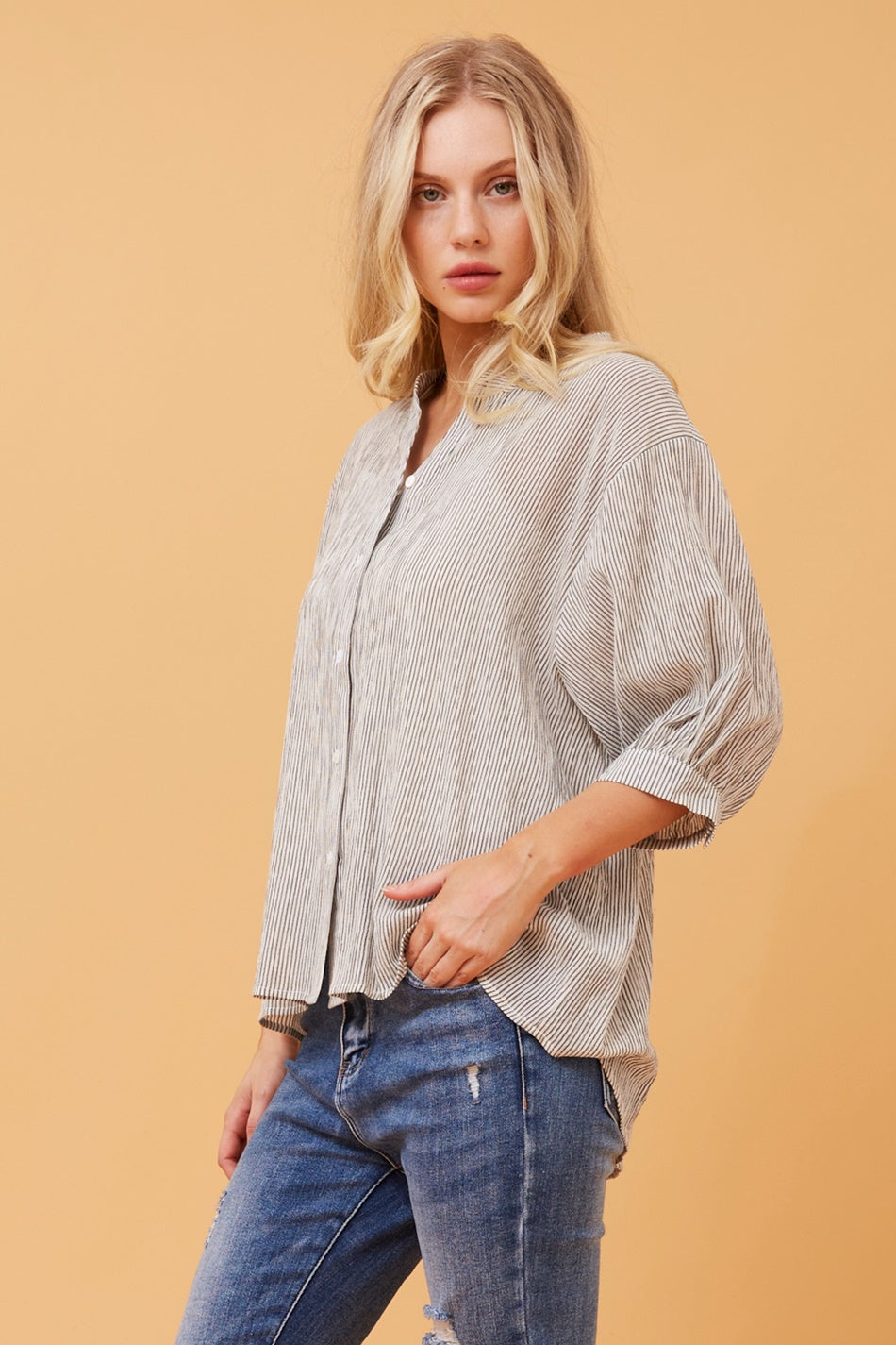 BELINA STRIPE BUTTON UP SHIRT