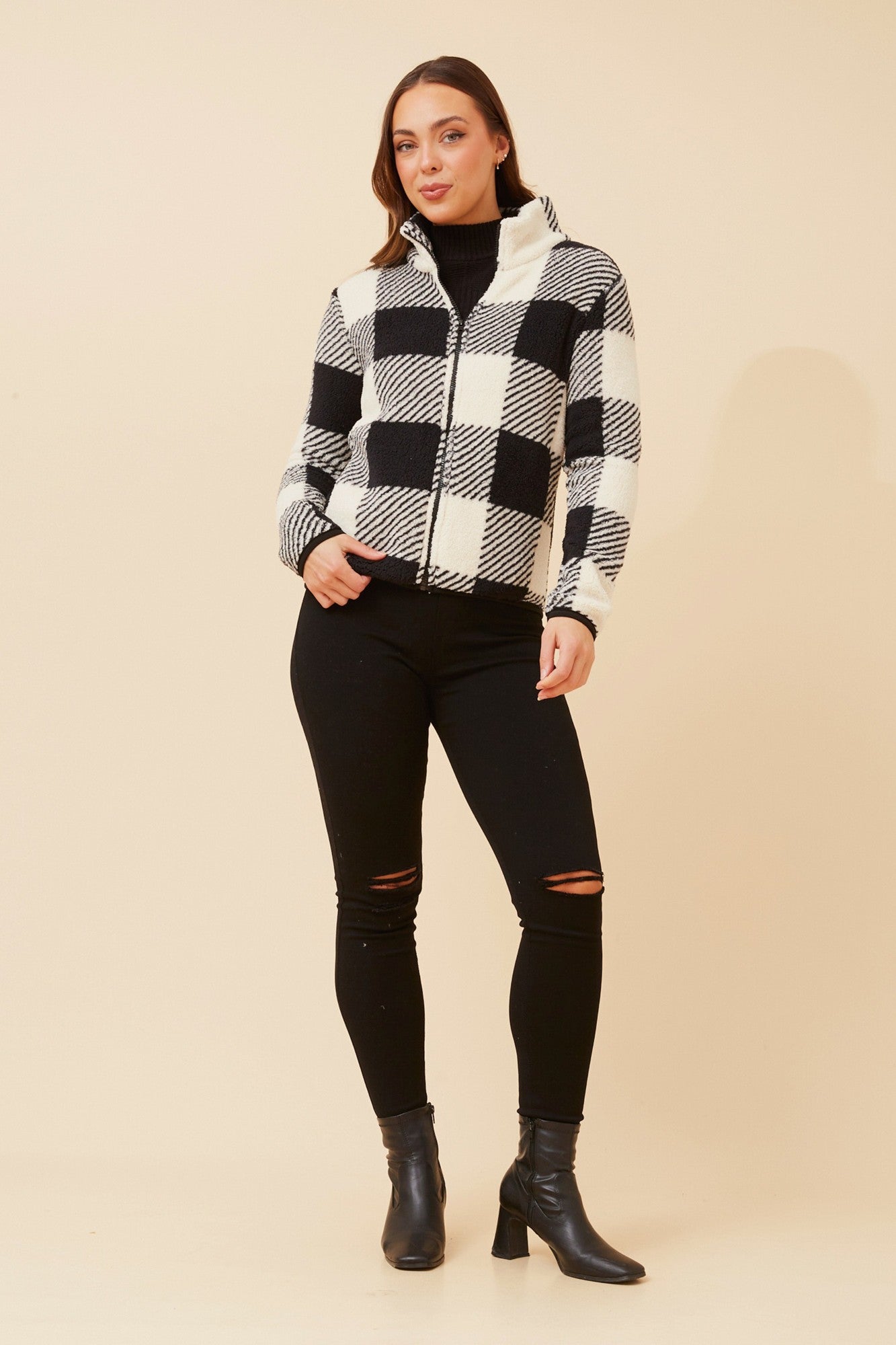 Lyn check teddy jacket | Buy Online | Femme Connection