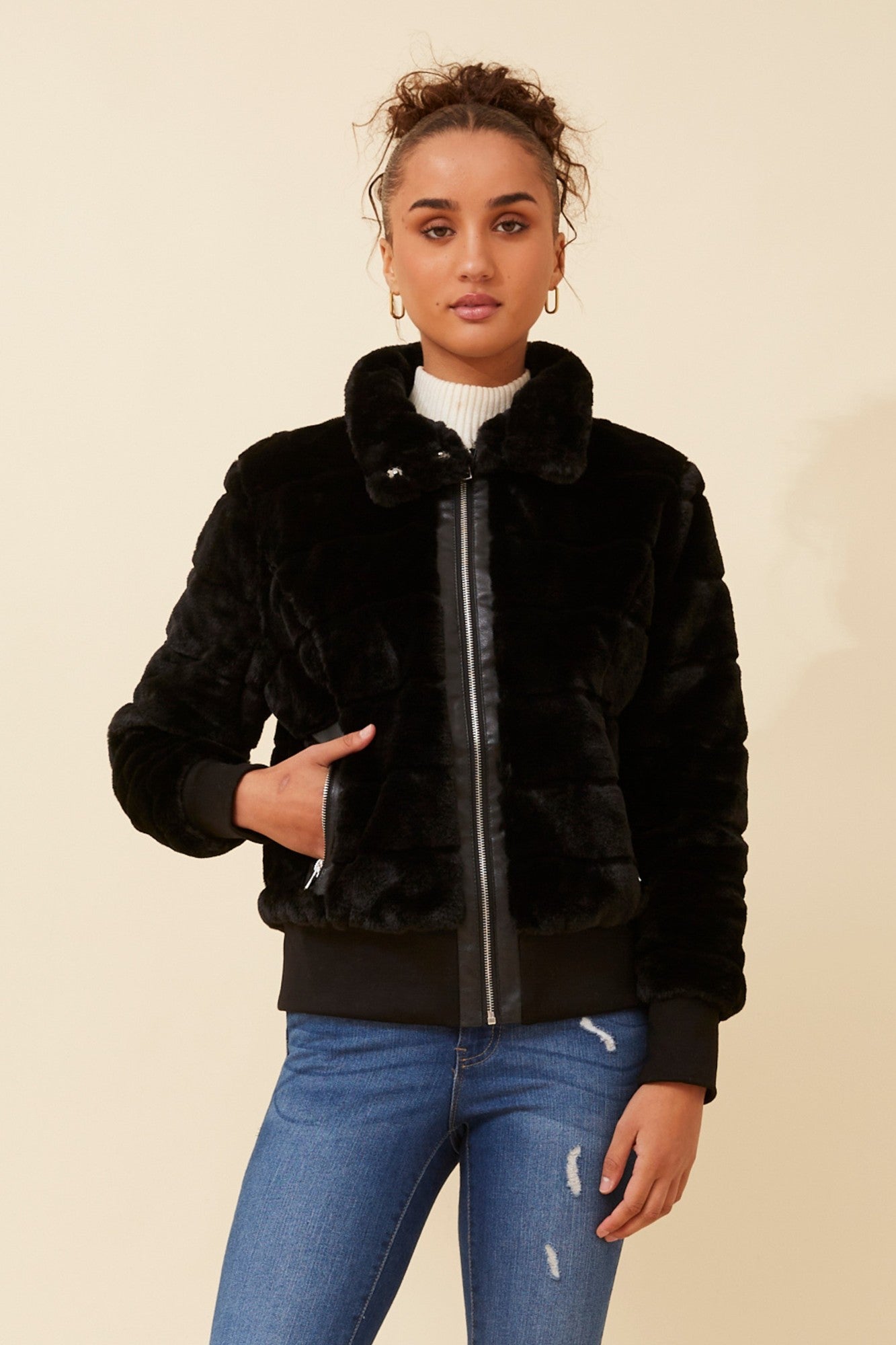 andmary Nicole fur belt jacket ANDMARY AM1535 Nicole fur belt