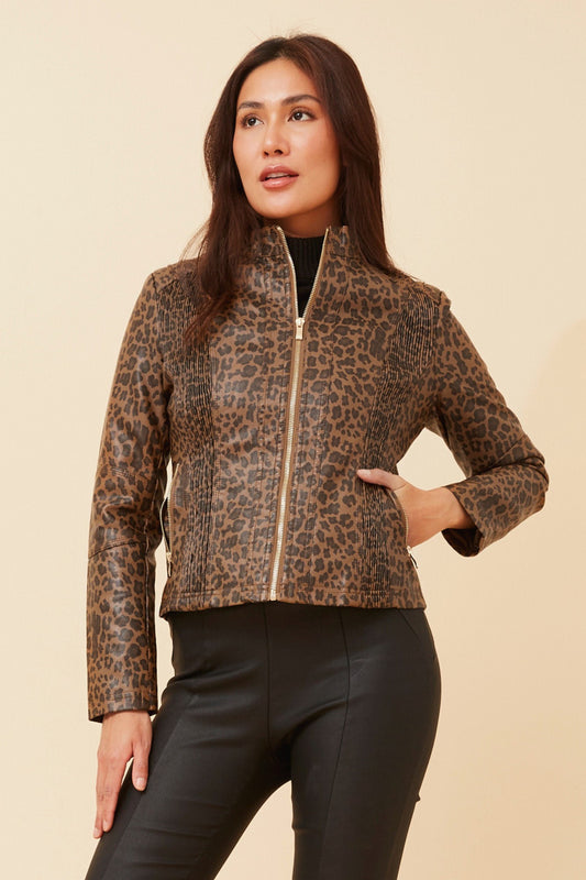 BECKY ANIMAL PRINT BIKER JACKET